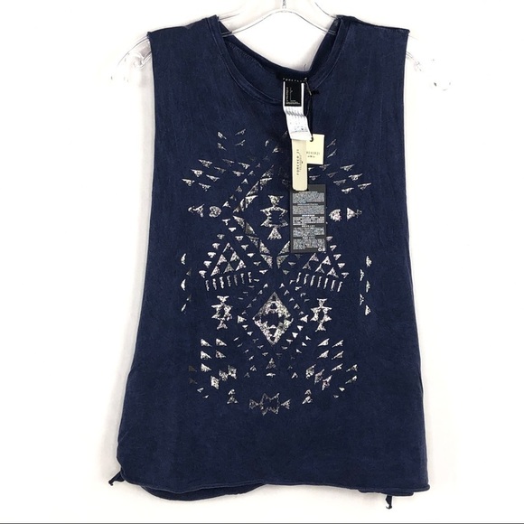 NWT Forever 21 Aztec blue silver muscle tank - Picture 1 of 6